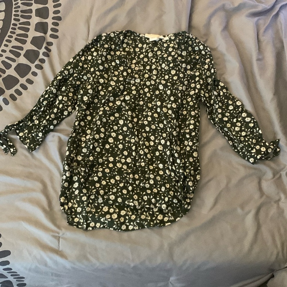 Floral dark olive green cotton Blouse